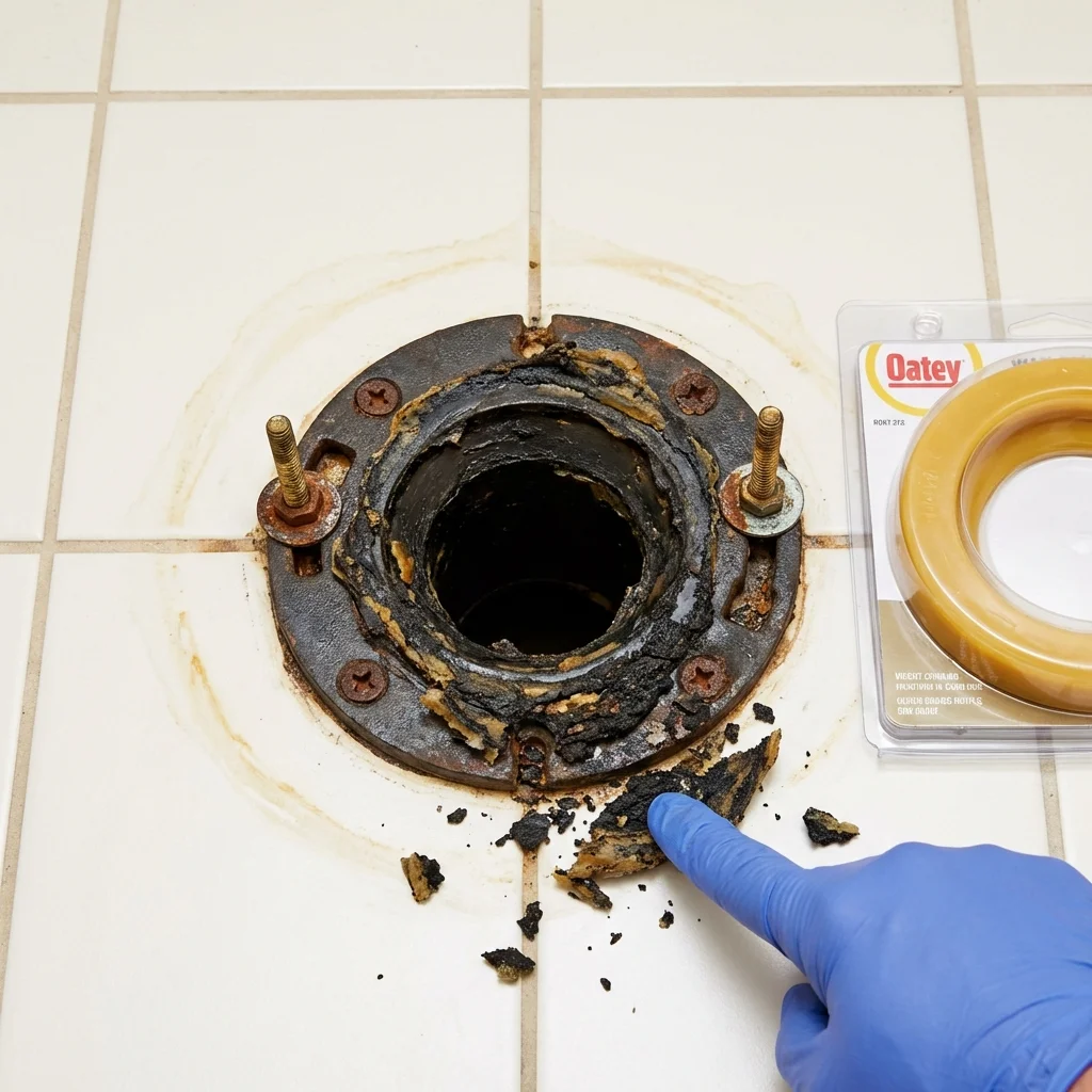 Failed wax ring showing water seepage at the base of a toilet in a Newark, CA home