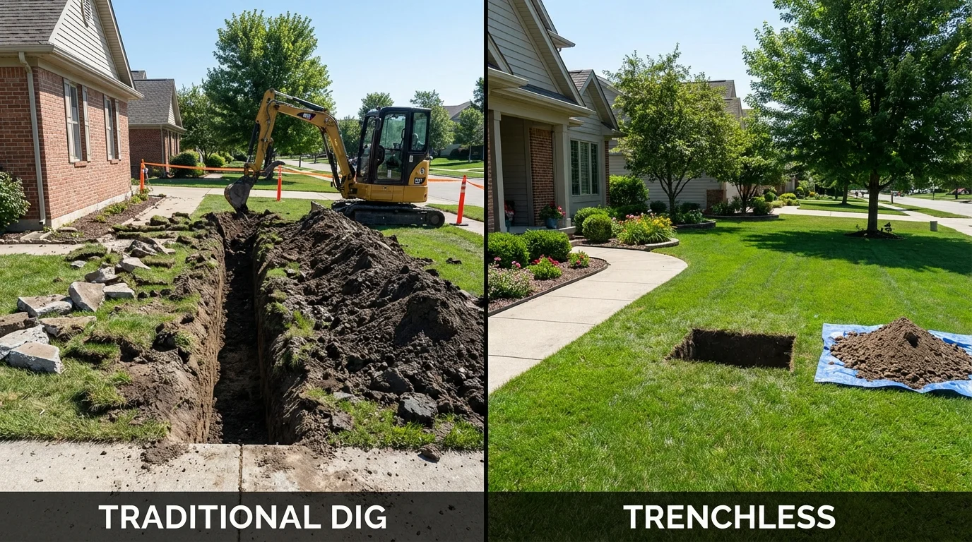 Trenchless sewer repair with minimal yard damage versus traditional excavation in Newark, CA